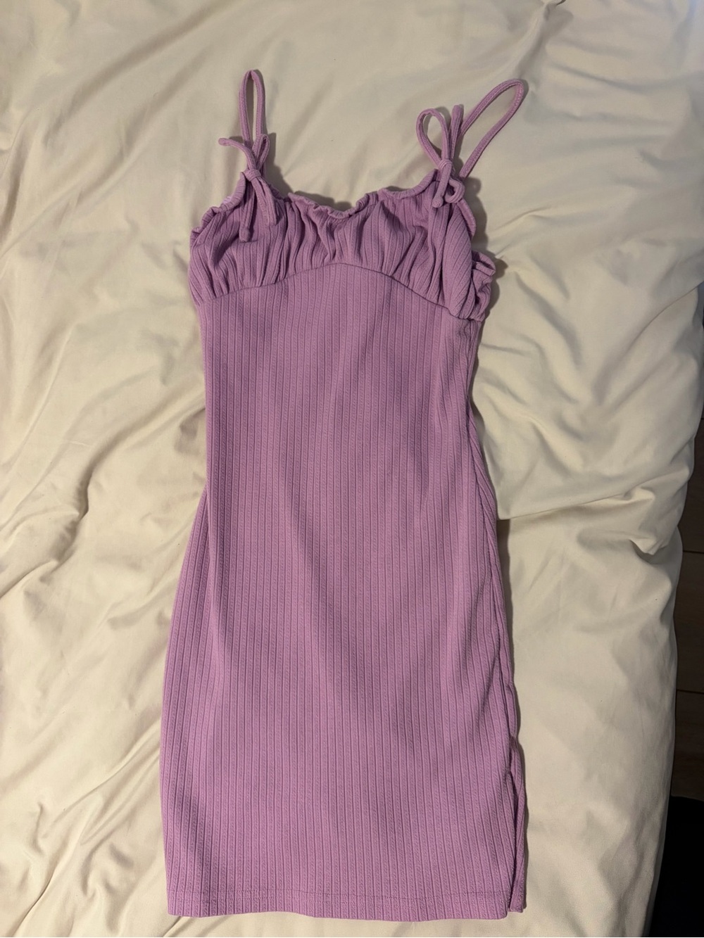 Tiger Mist Lilac Ribbed Spaghetti Strap Mini Dress